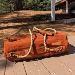 Brown and Tan Duffel Bag with Rustic Handcrafted Look